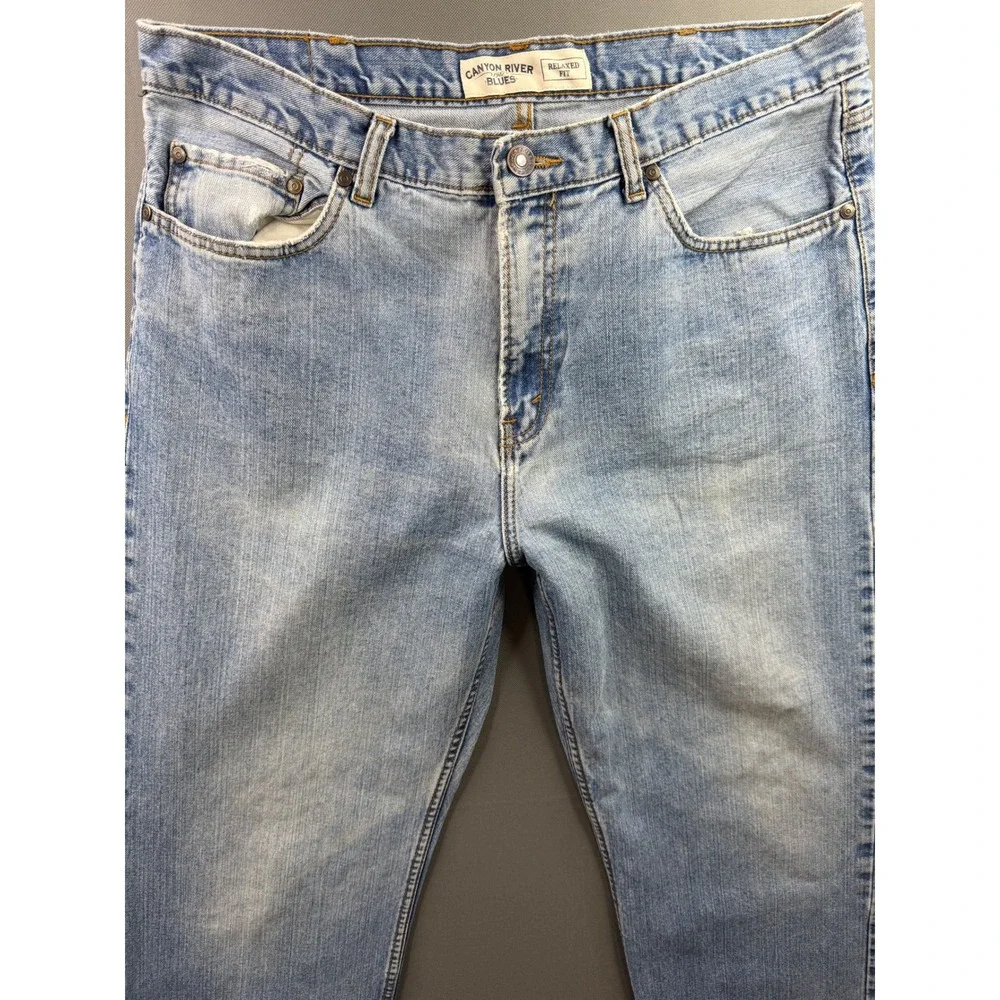 Canyon River Blues Jeans Mens Light Wash Relaxed Fit Denim‎ 35x32